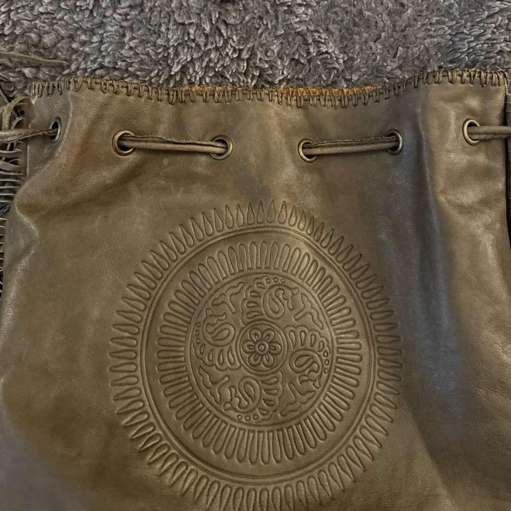 PATRICIA NASH Niccioleta Italian Leather Embossed Fringe Bucket Bag